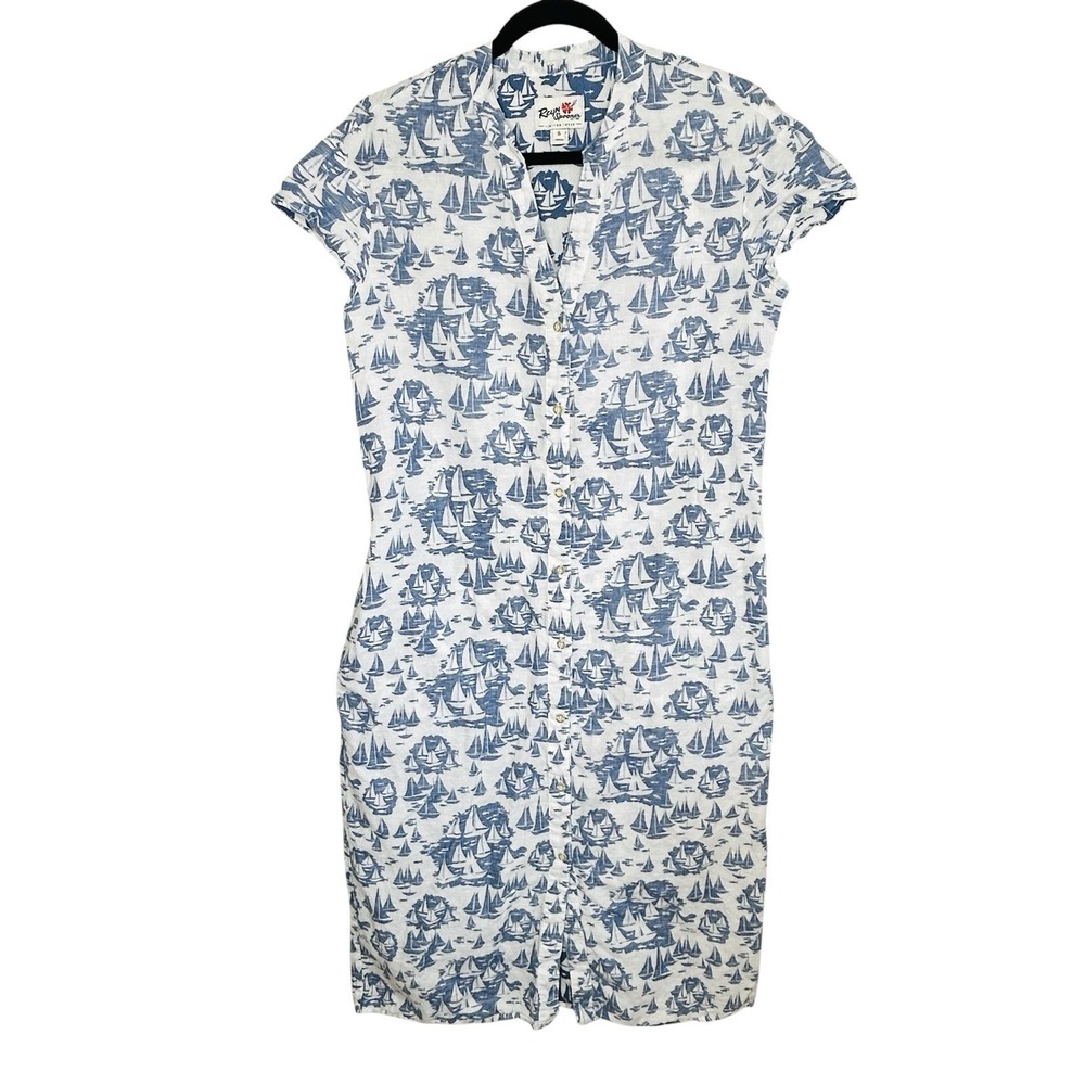 Reyn‎ Spooner Nautical Cotton Linen Shirt Dress Small Coastal Resort Preppy Midi